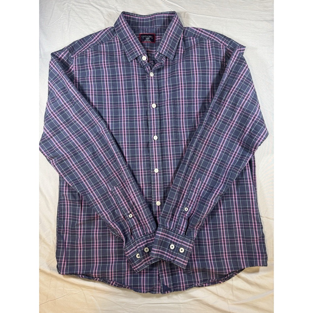 UNTUCKit Men's Blue & Pink Plaid Long Sleeve Button Up Shirt Size Large